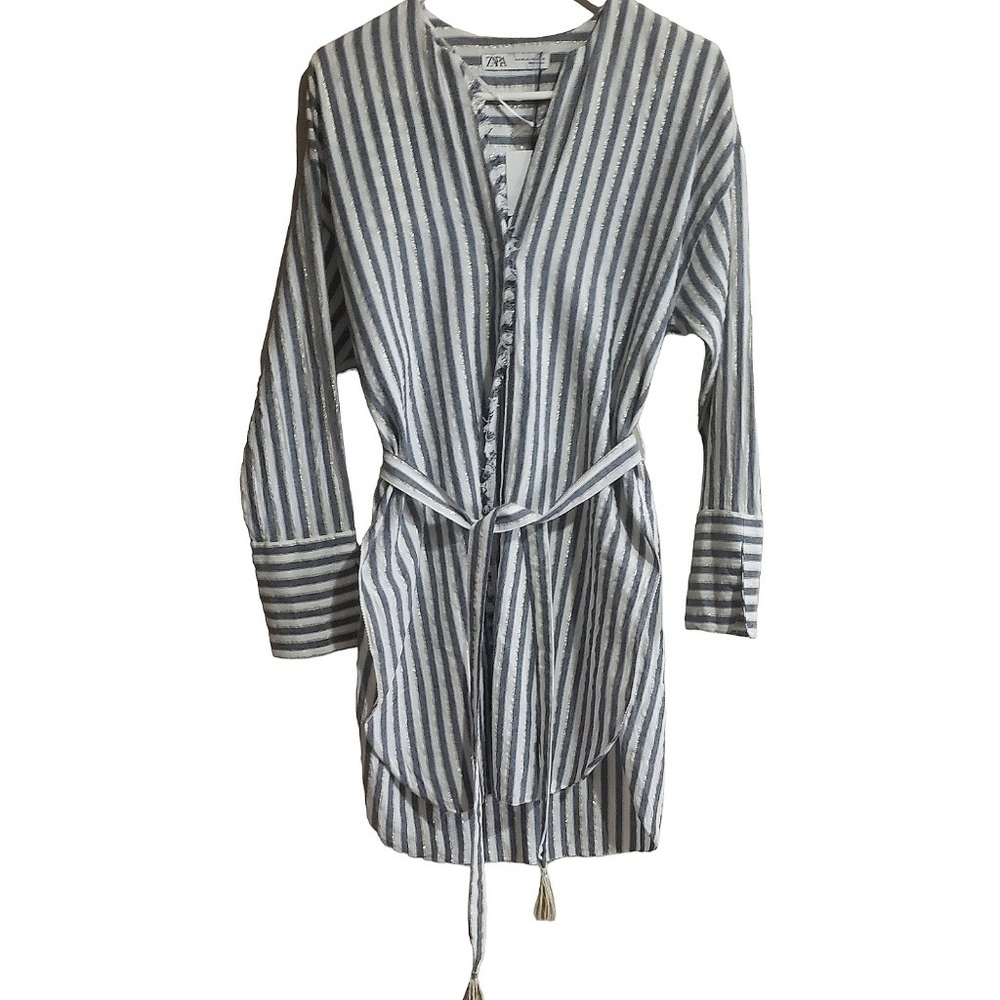 Zara Tunic Top Womens Dress XS Hippie Frayed Metallic Raw Edge Shirt Blouse New